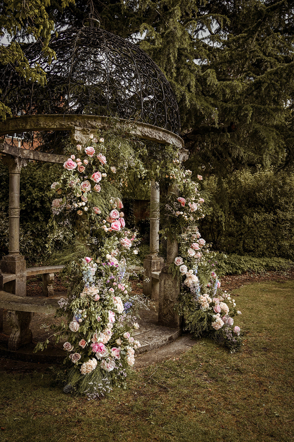 Flower Arch Backdrop Flower Installation Rose Pink Greenery Warren House Wedding Emily Montay