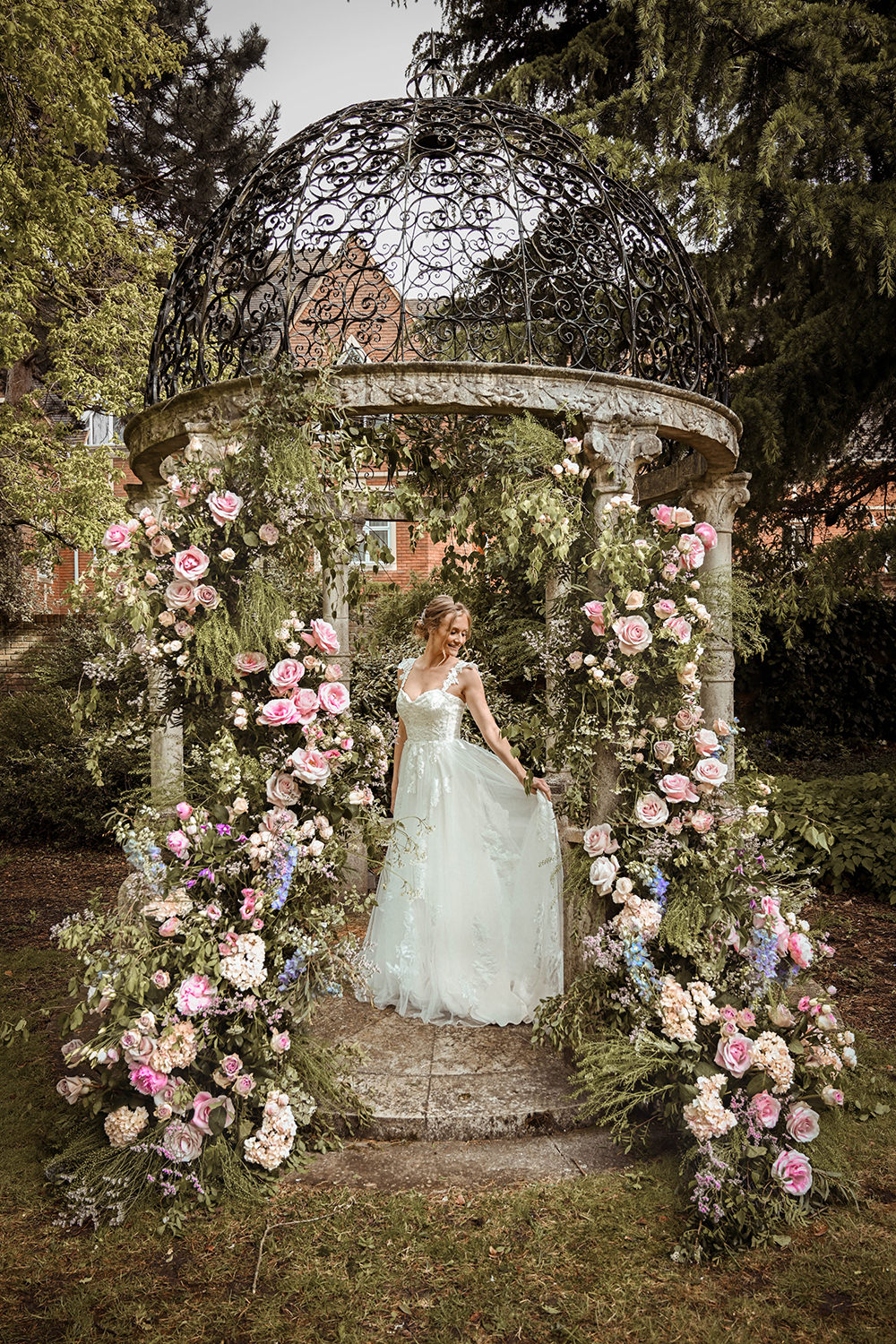 Flower Arch Backdrop Flower Installation Rose Pink Greenery Warren House Wedding Emily Montay