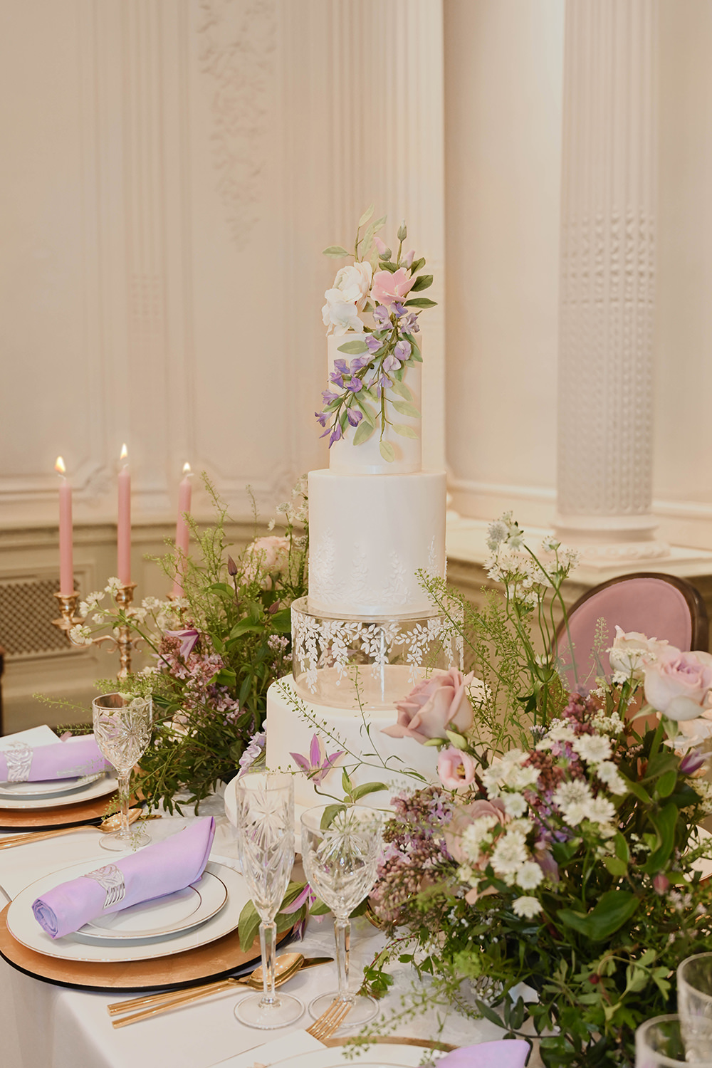 Cake Tier Modern Flowers Warren House Wedding Emily Montay