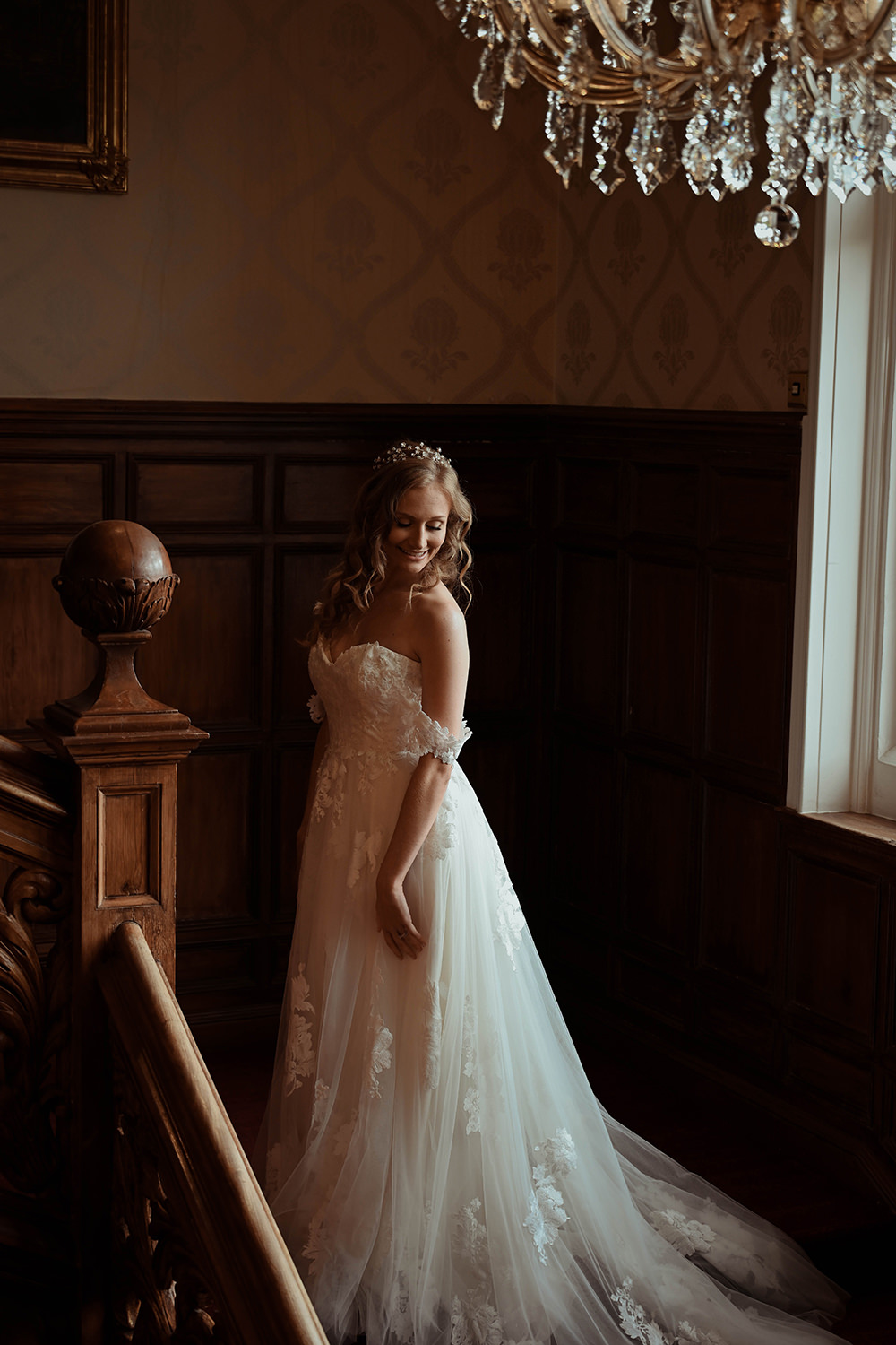 Dress Gown Bride BRidal Lace Train Off Shoulder Warren House Wedding Emily Montay