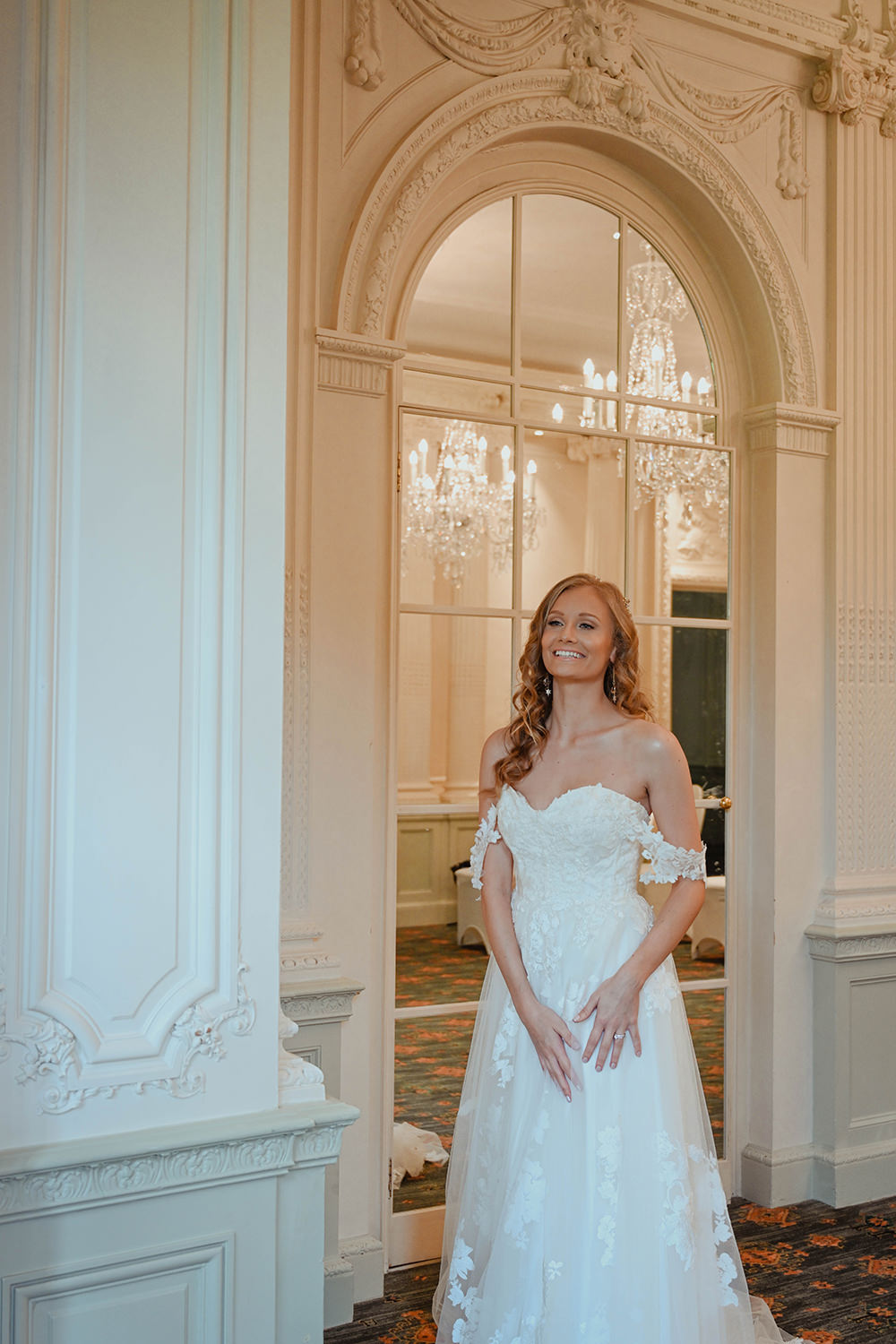 Dress Gown Bride BRidal Lace Train Off Shoulder Warren House Wedding Emily Montay