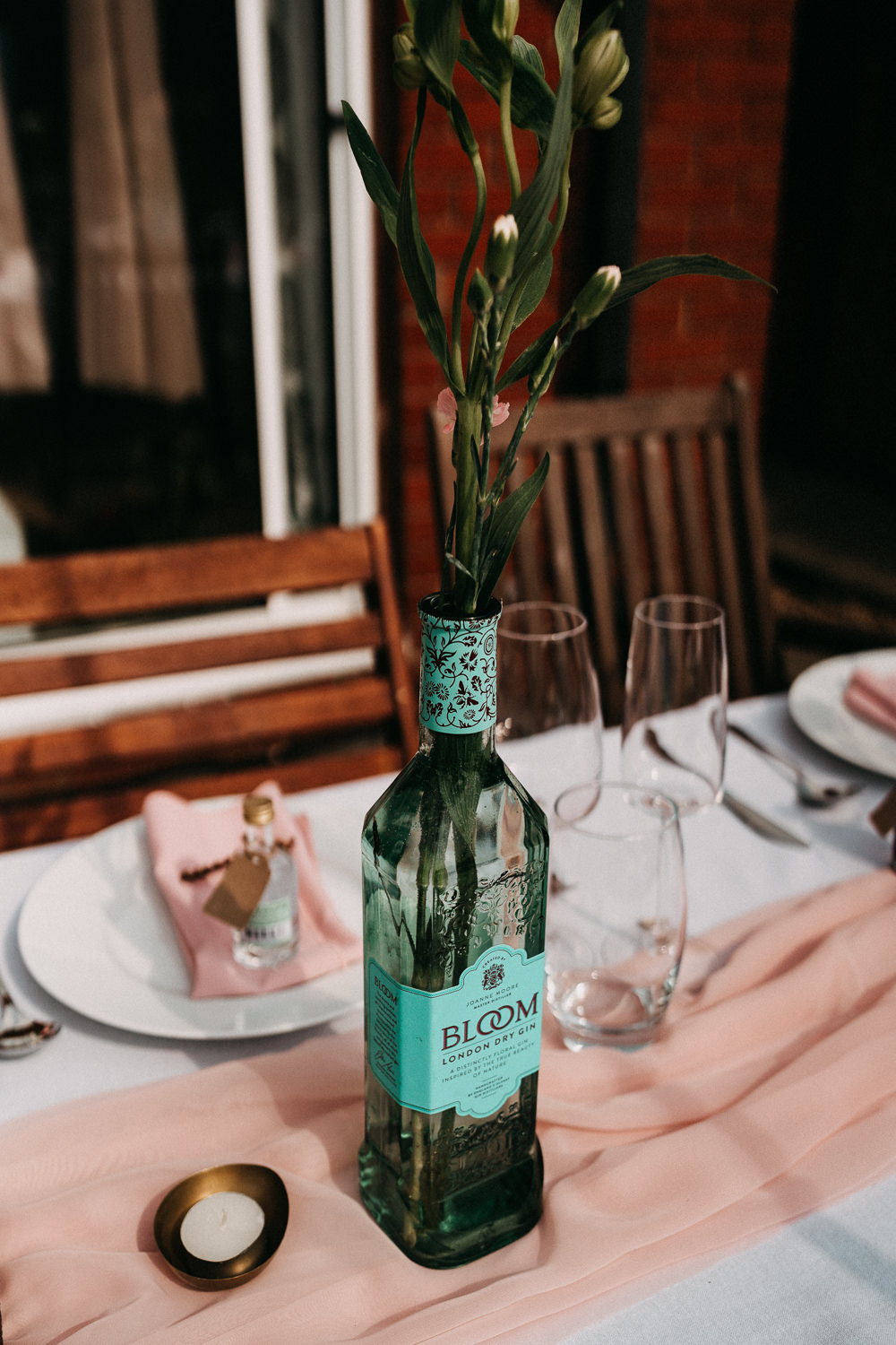 Table Tablescape Flowers Bottles Decor Wedding At Home Emilie May Photography