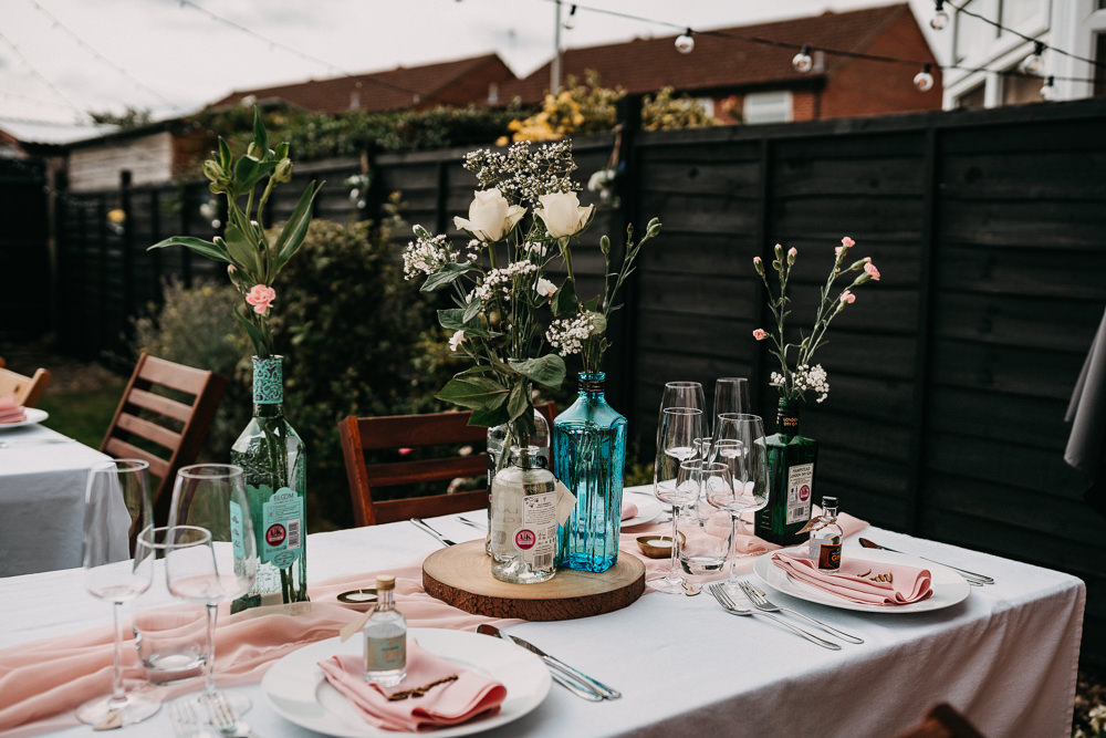 Table Tablescape Flowers Bottles Decor Wedding At Home Emilie May Photography