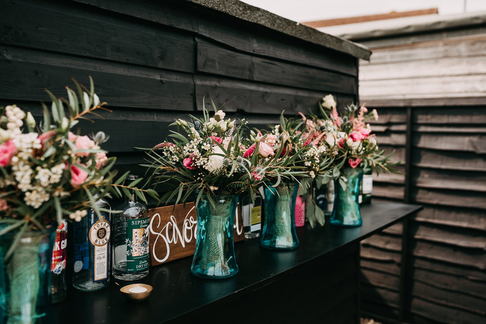 Bouquet Flowers Bottles Wedding At Home Emilie May Photography