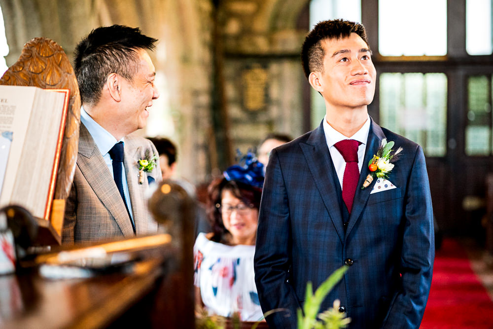 Groom Suit Blue Check Red Tie Wedding Cornwall Lee Maxwell