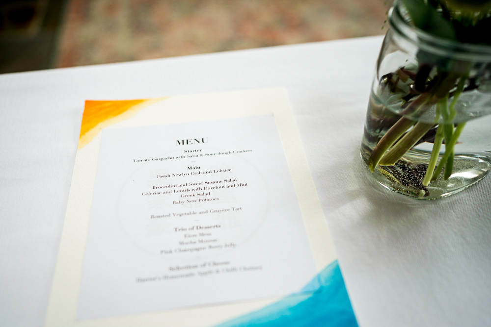 Place Setting Menu Wedding Cornwall Lee Maxwell