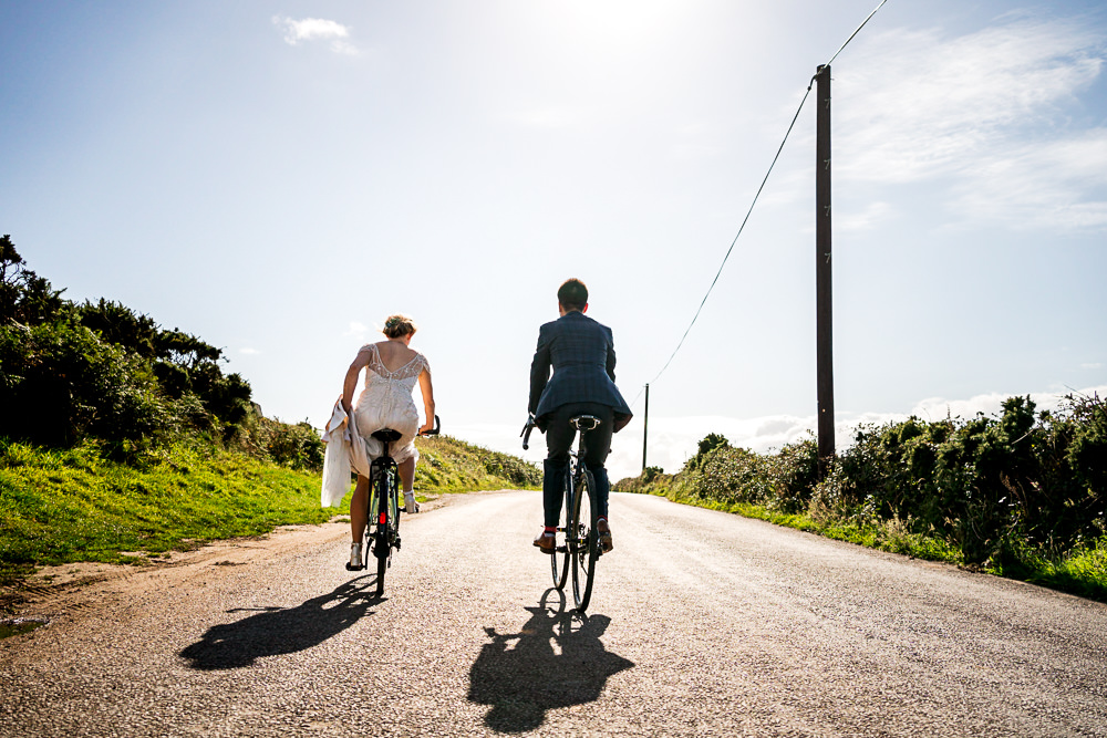 Bride Groom Bikes Bicycle Transport Wedding Cornwall Lee Maxwell