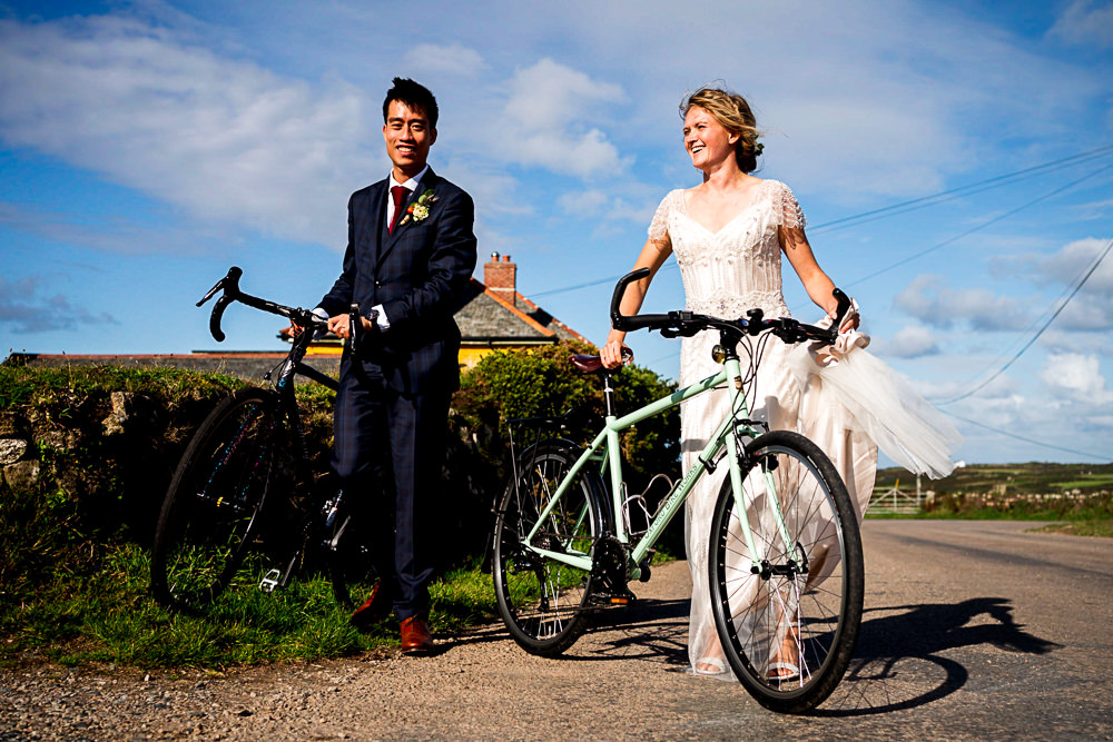 Bride Groom Bikes Bicycle Transport Wedding Cornwall Lee Maxwell