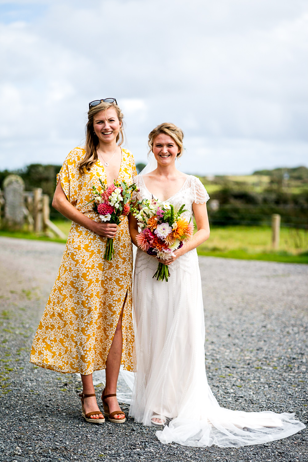 Yellow Bridesmaid Dress Wedding Cornwall Lee Maxwell