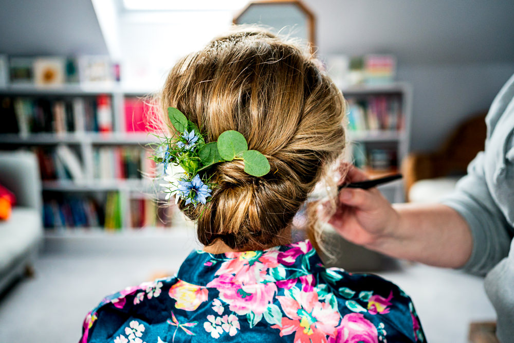 Bride Bridal Hair Style Up Do Flowes Wedding Cornwall Lee Maxwell