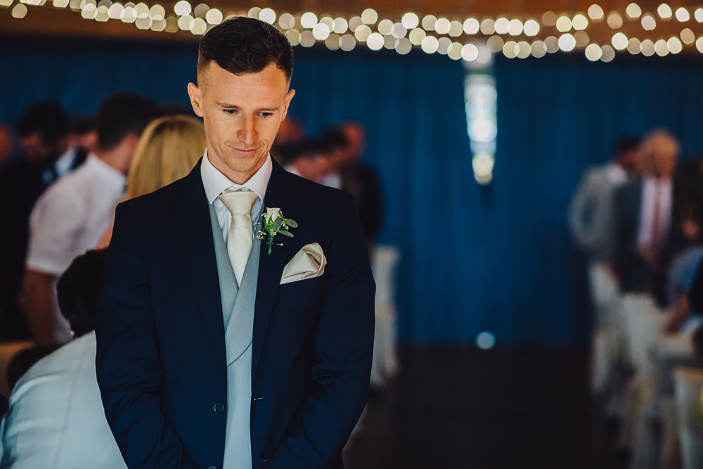 Groom Suit Navy Grey Waistcoat Wet Wedding JSCoates Wedding Photographer