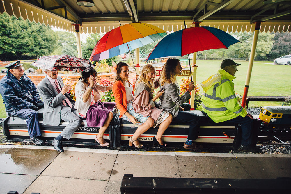 Miniature Steam Train Ride Wet Wedding JSCoates Wedding Photographer