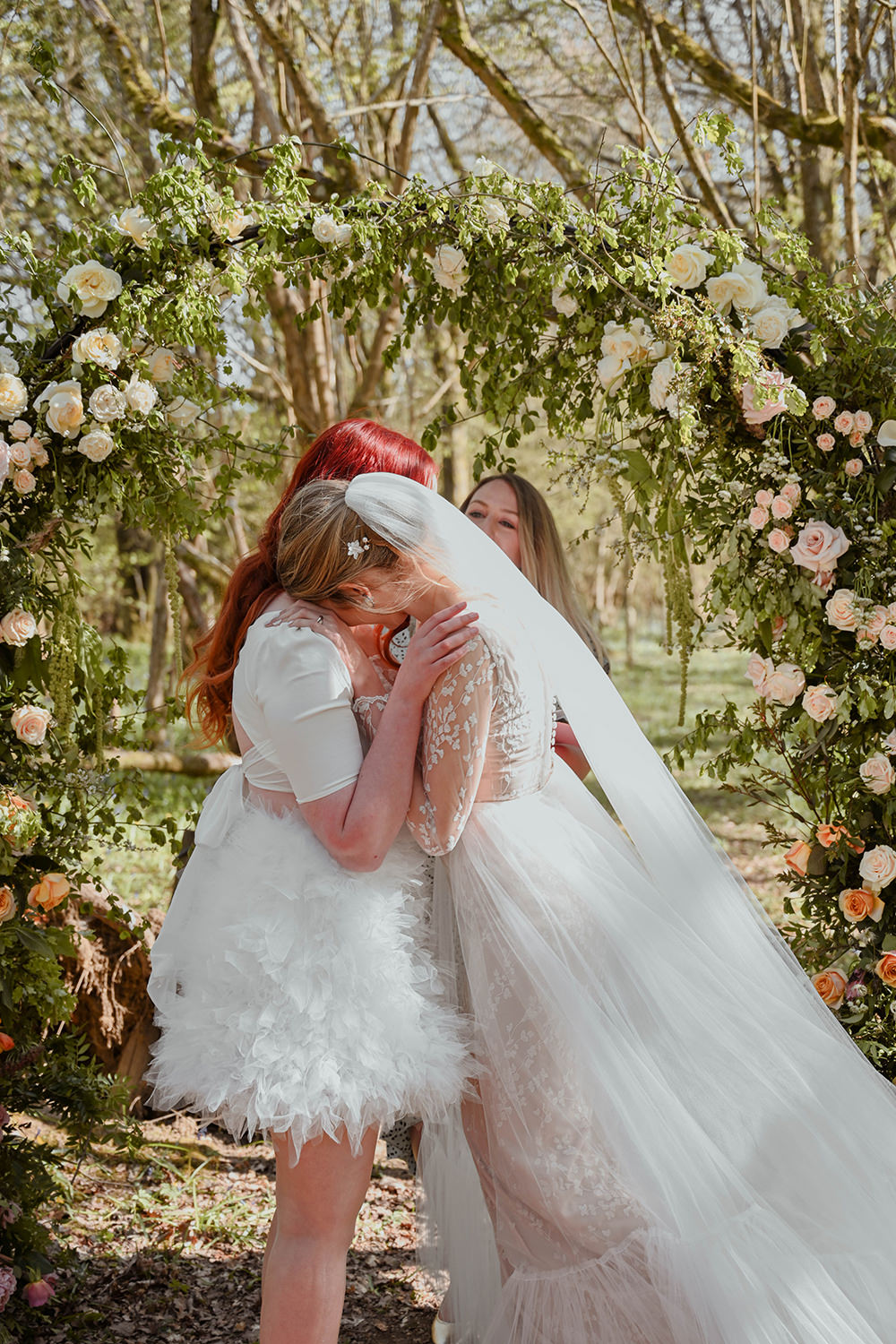 Wooden Wedding Ideas Emily Montay Rainbow Ombre Flower Arch Woodland Ceremony