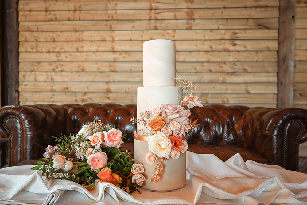 Cake Flowers Peach Coral Wooden Wedding Ideas Emily Montay
