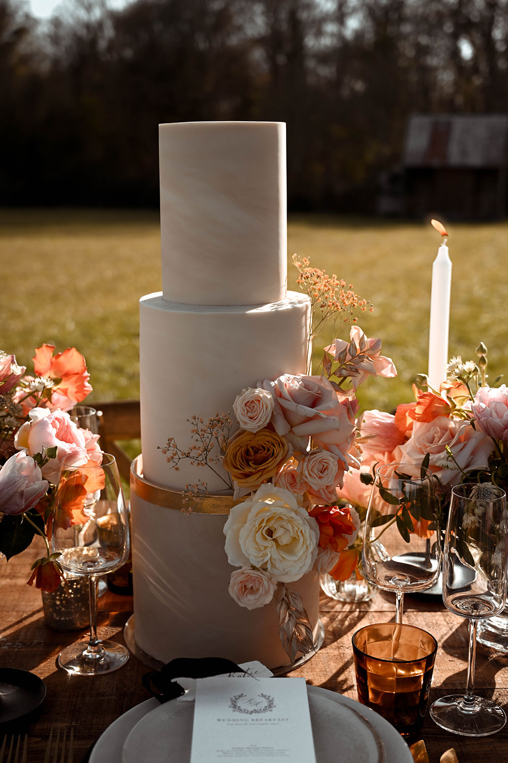 Cake Flowers Peach Coral Wooden Wedding Ideas Emily Montay