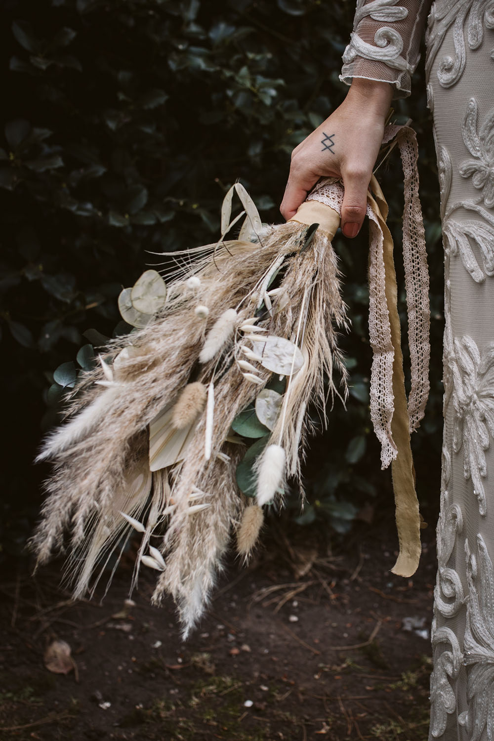 Dried Flower Bouquet Bride Bridal Pampas Grass York Register Office Wedding Hannah Brooke Photography
