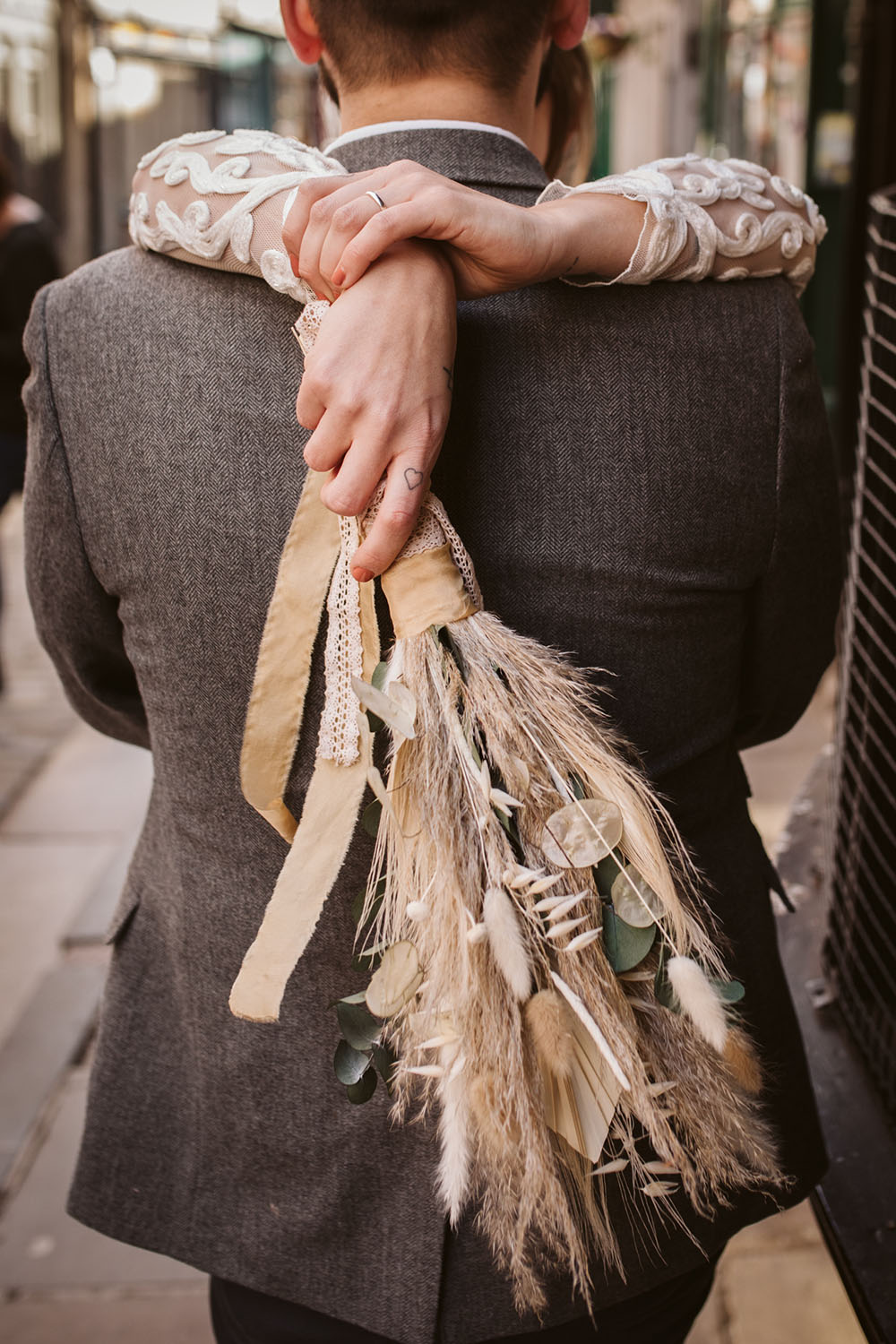 Dried Flower Bouquet Bride Bridal Pampas Grass York Register Office Wedding Hannah Brooke Photography