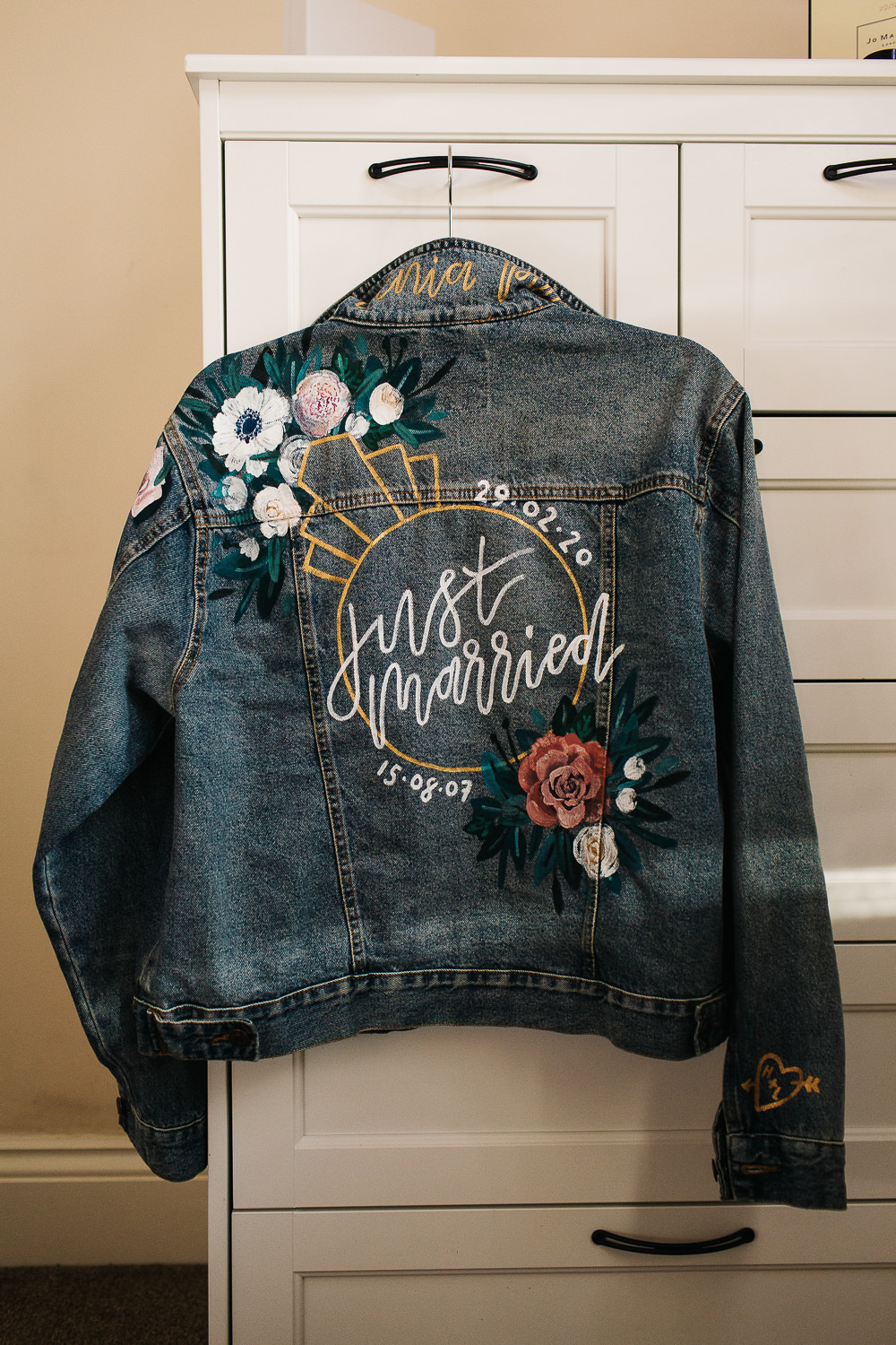 1331 York Wedding Paul Joseph Photography Bride Bridal Denim Jacket Custom Painted