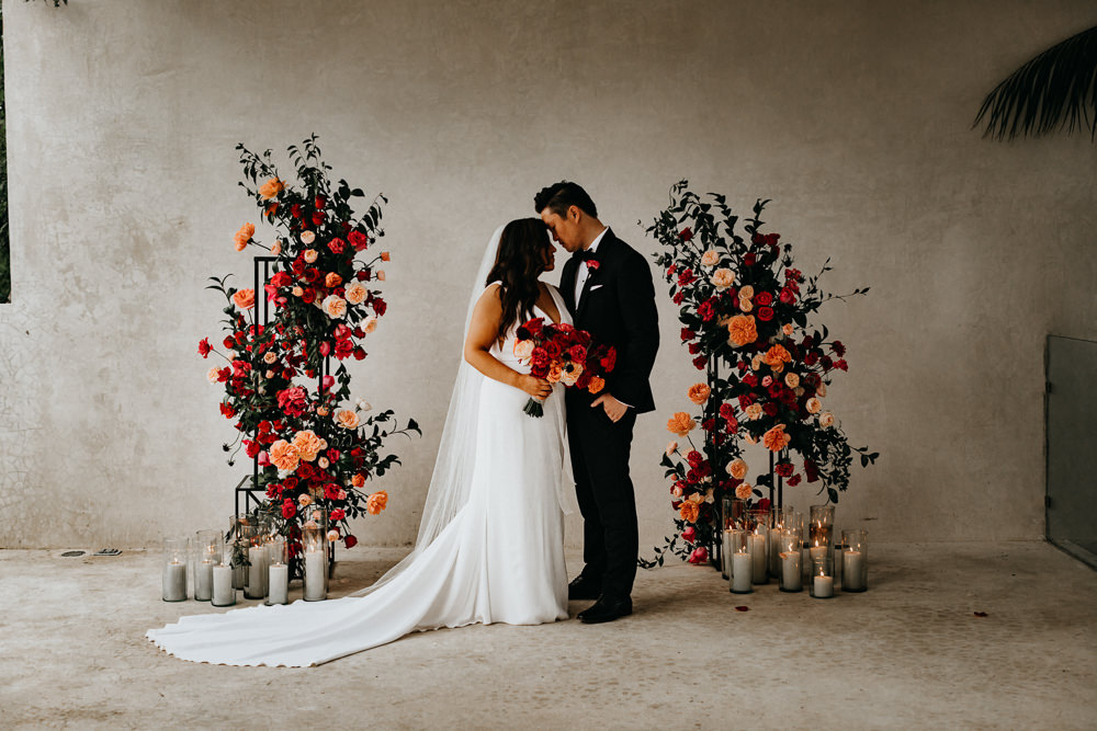 16 Tulum Wedding Romad Photography Flower Installation Arch Backdrop Ceremony Aisle