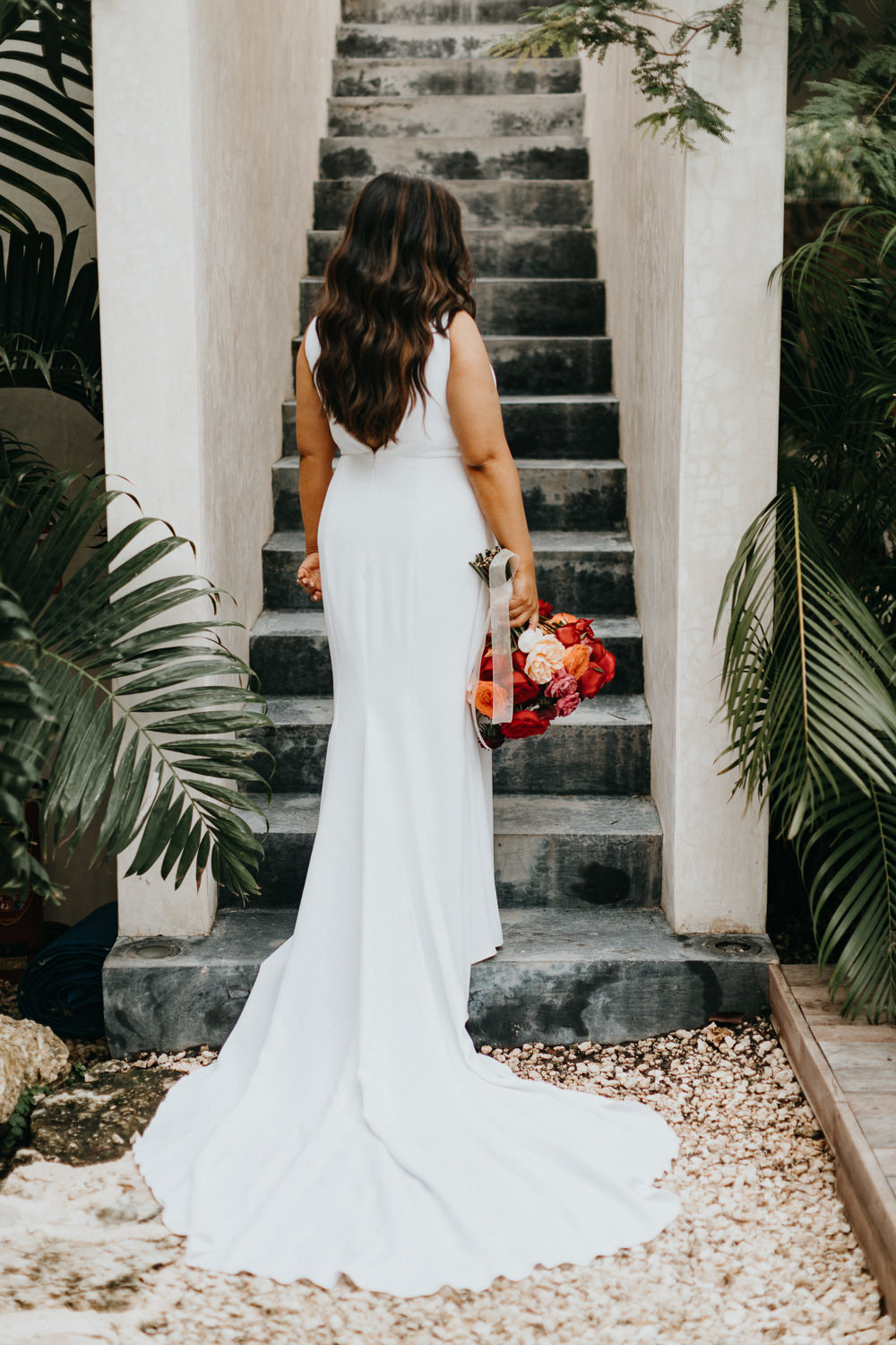 Dress Gown Bride Bridal Straps Train 16 Tulum Wedding Romad Photography