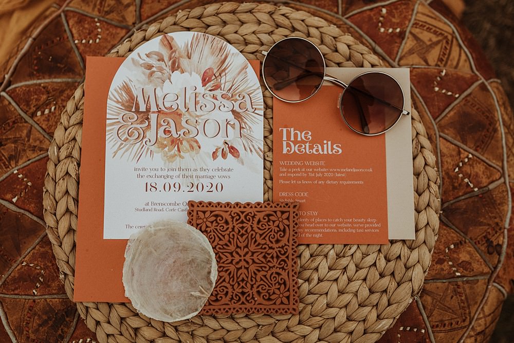 Stationery Invite Invitation Curve Orange Retro Beach Boho Wedding Lola Rose Photography