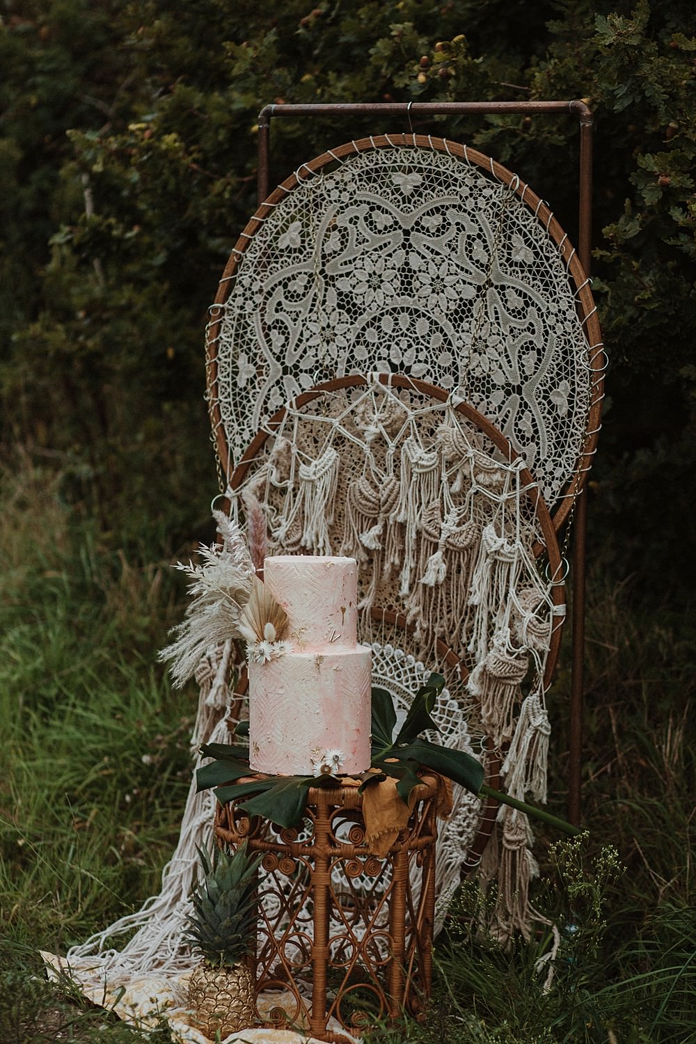 Cake Table Macrame Backdrop Beach Boho Wedding Lola Rose Photography