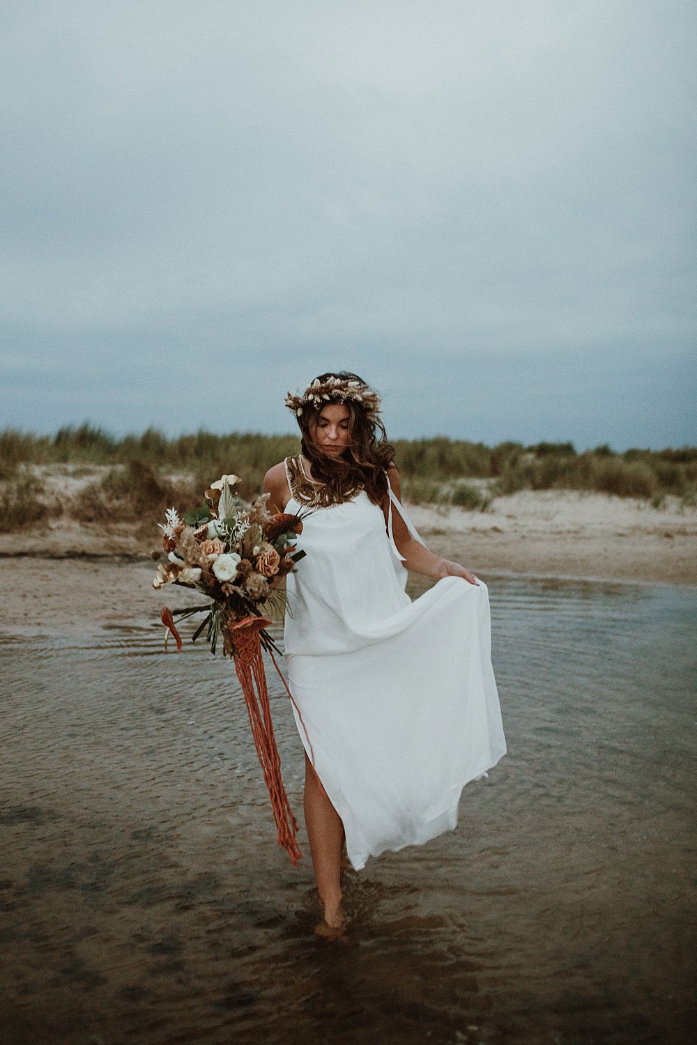 Sheath Dress Long Bride Bridal Halterneck Beach Boho Wedding Lola Rose Photography