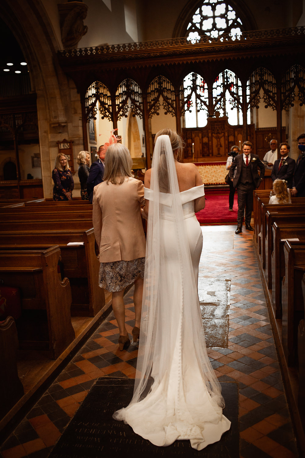 Dress Gown Bride Bridal Fitted Off Shoulder Veil Beacon Wedding Lottie Topping Photography