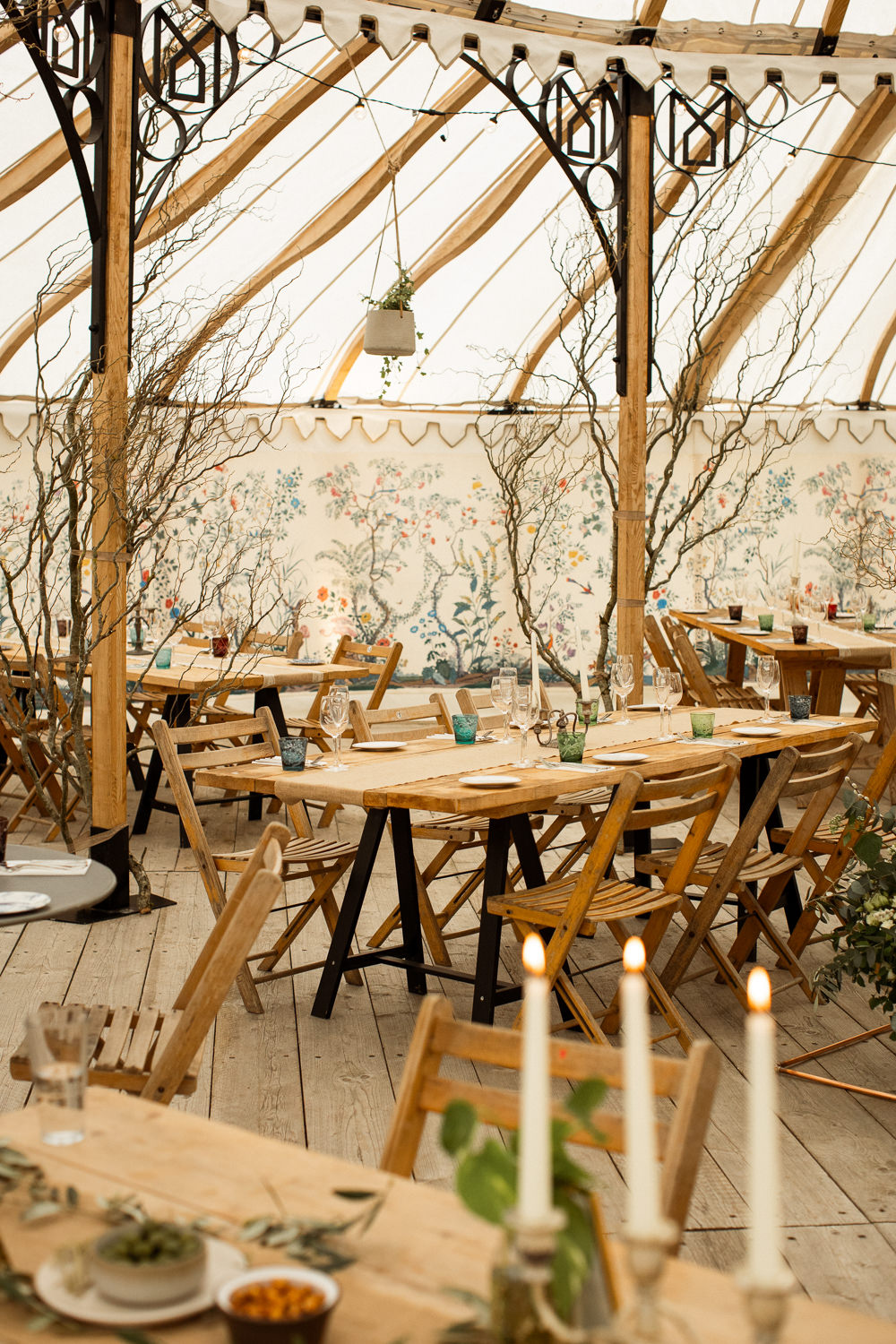Grand Pavillion Marquee Table Decor Greenery Candles Scandi Sheepskin Chairs Beacon Wedding Lottie Topping Photography