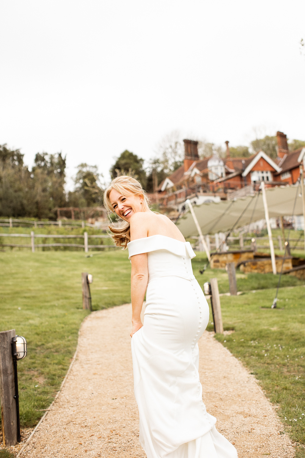 Dress Gown Bride Bridal Fitted Off Shoulder Veil Beacon Wedding Lottie Topping Photography