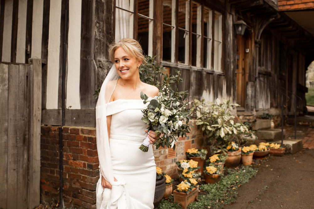 Dress Gown Bride Bridal Fitted Off Shoulder Veil Beacon Wedding Lottie Topping Photography