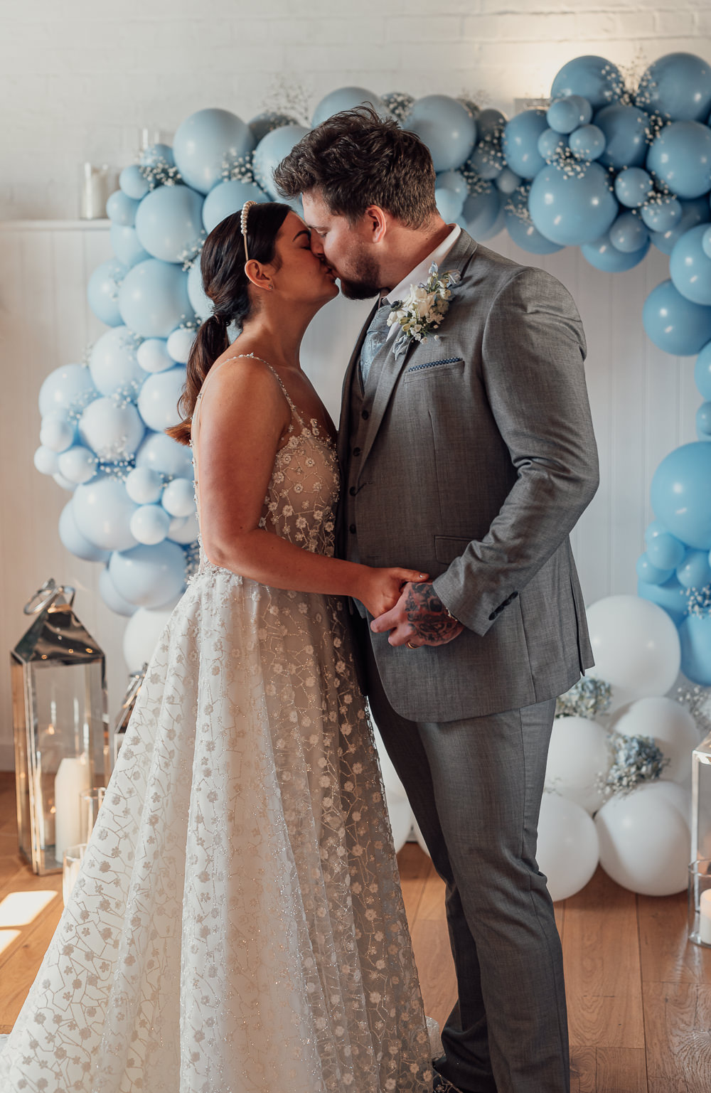 Blue Spring Wedding Clare Smith Photography Balloon Moongate Ceremony Aisle Backdrop Candles