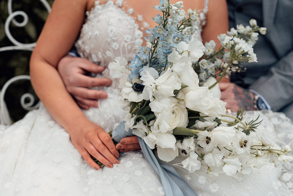 Bouquet Flowers Bride Bridal White Blue Spring Wedding Clare Smith Photography