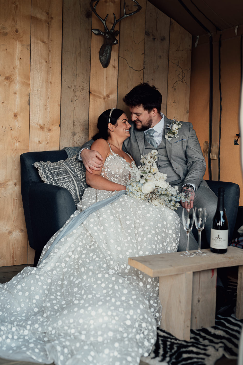 Dress Gown Bride Bridal Floral Flower Blue Spring Wedding Clare Smith Photography