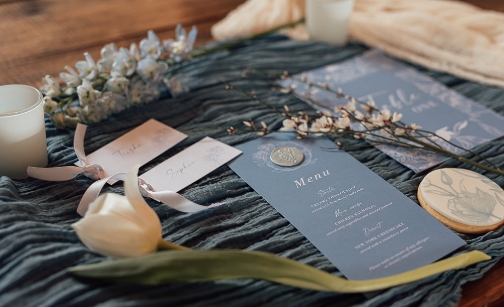 Stationery Invite Invitation Blue Spring Wedding Clare Smith Photography