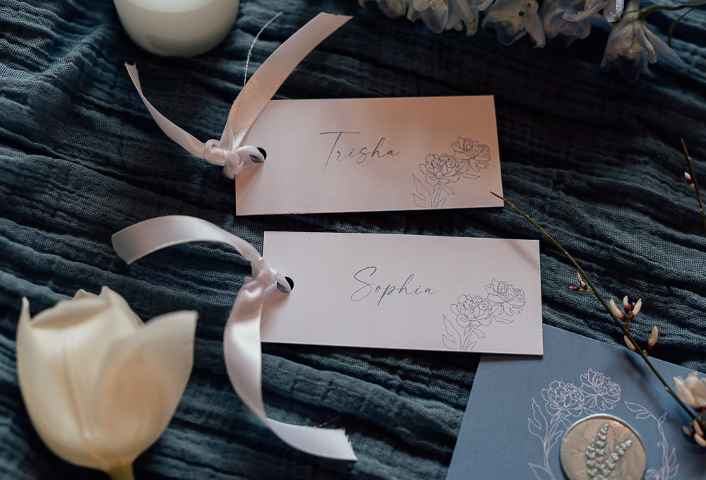 Place Name Cards Blue Spring Wedding Clare Smith Photography