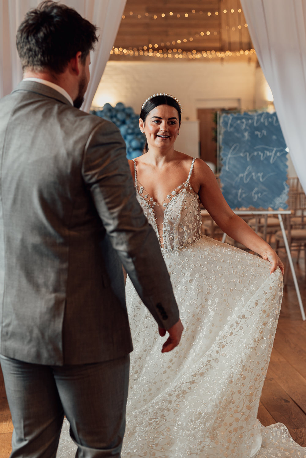 Dress Gown Bride Bridal Floral Flower Blue Spring Wedding Clare Smith Photography