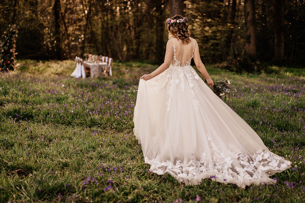 Dress Gown Bride Bridal Train Tulle Lace Bluebell Wood Wedding Ideal Imaging
