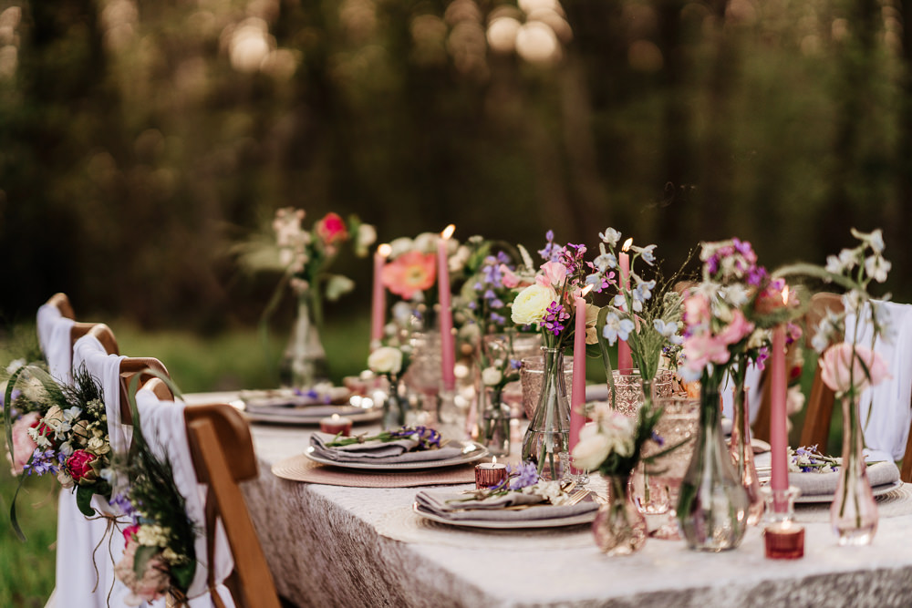 Table Decor Candles Flowers Pink Bluebell Wood Wedding Ideal Imaging