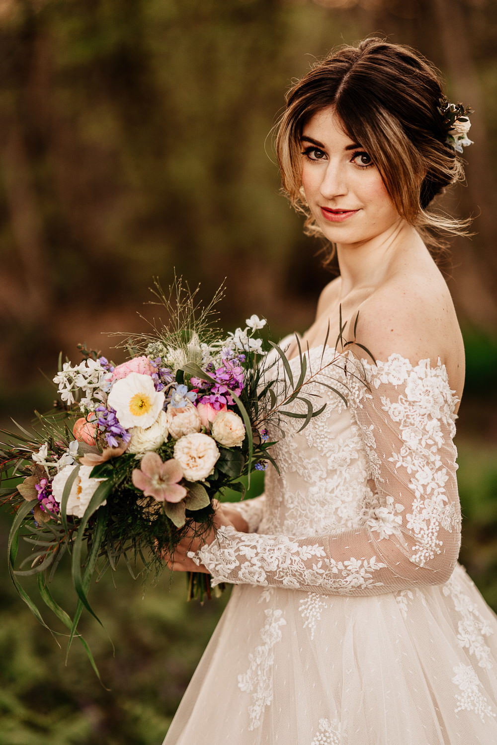 Long Sleeve Dress Gown Bride Bridal Bluebell Wood Wedding Ideal Imaging