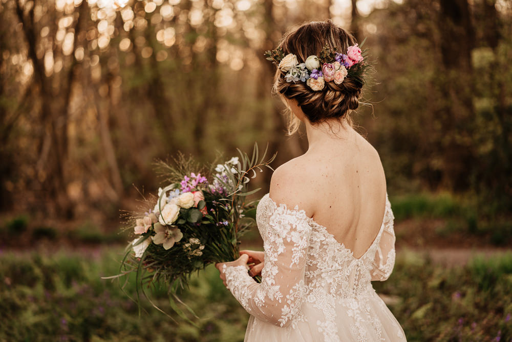 Bride Bridal Hair Style Up Do Flowers Bluebell Wood Wedding Ideal Imaging