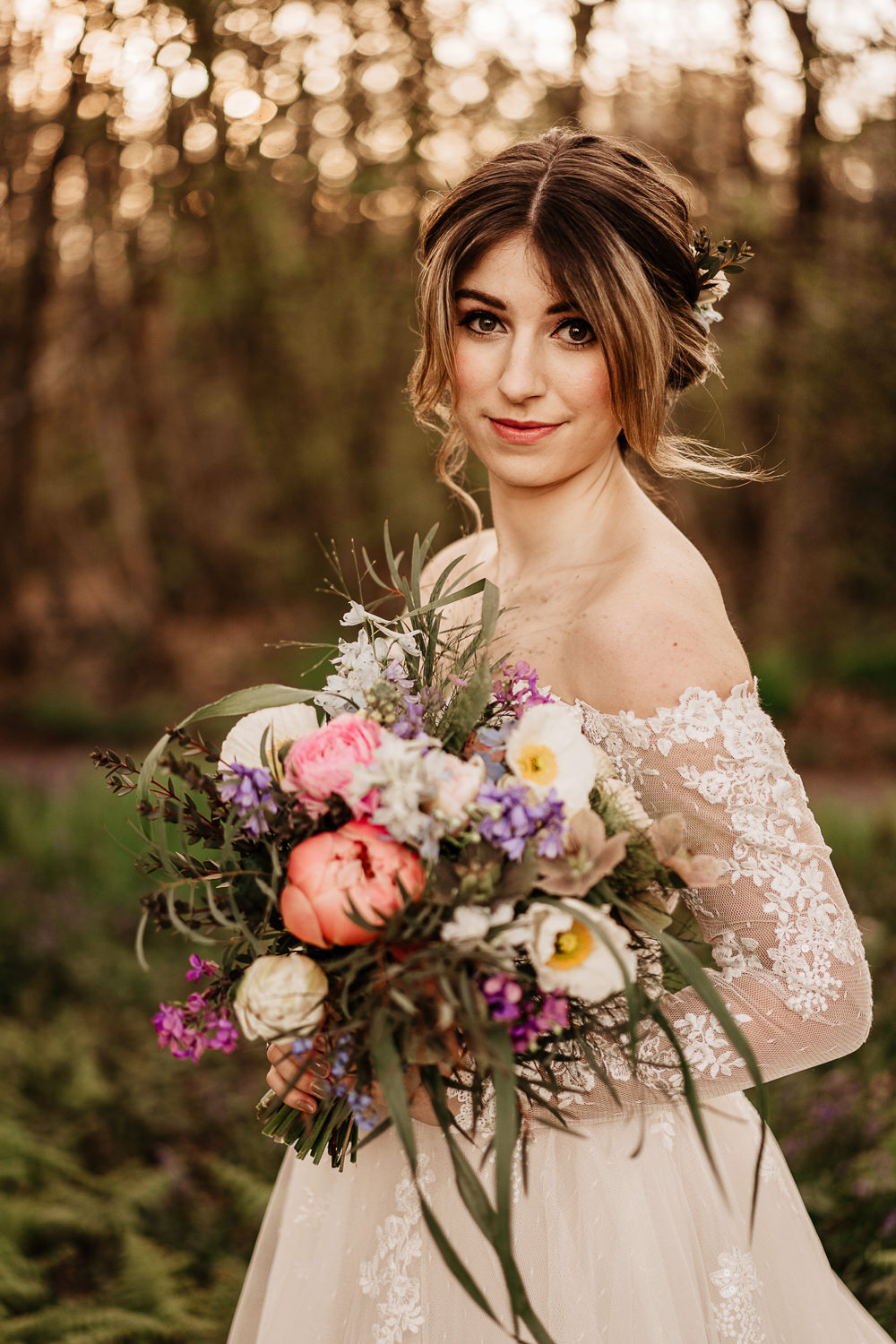 Bride Bridal Bouquet Flowers Peony Bluebell Wood Wedding Ideal Imaging