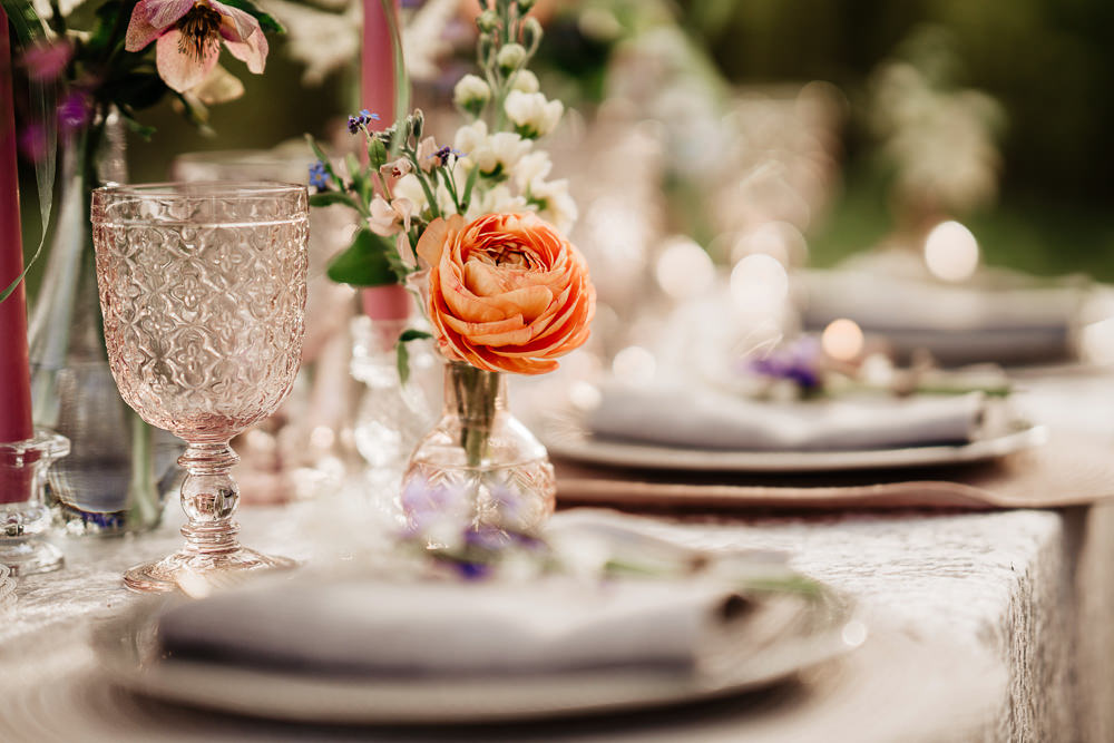Table Decor Candles Flowers Pink Bluebell Wood Wedding Ideal Imaging