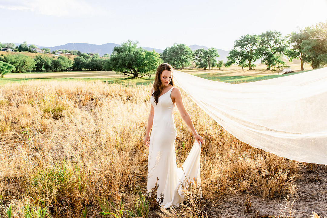 Dress Gown Bride Bridal Straps Veil Fitted Boulder Elopement Josie V Photography