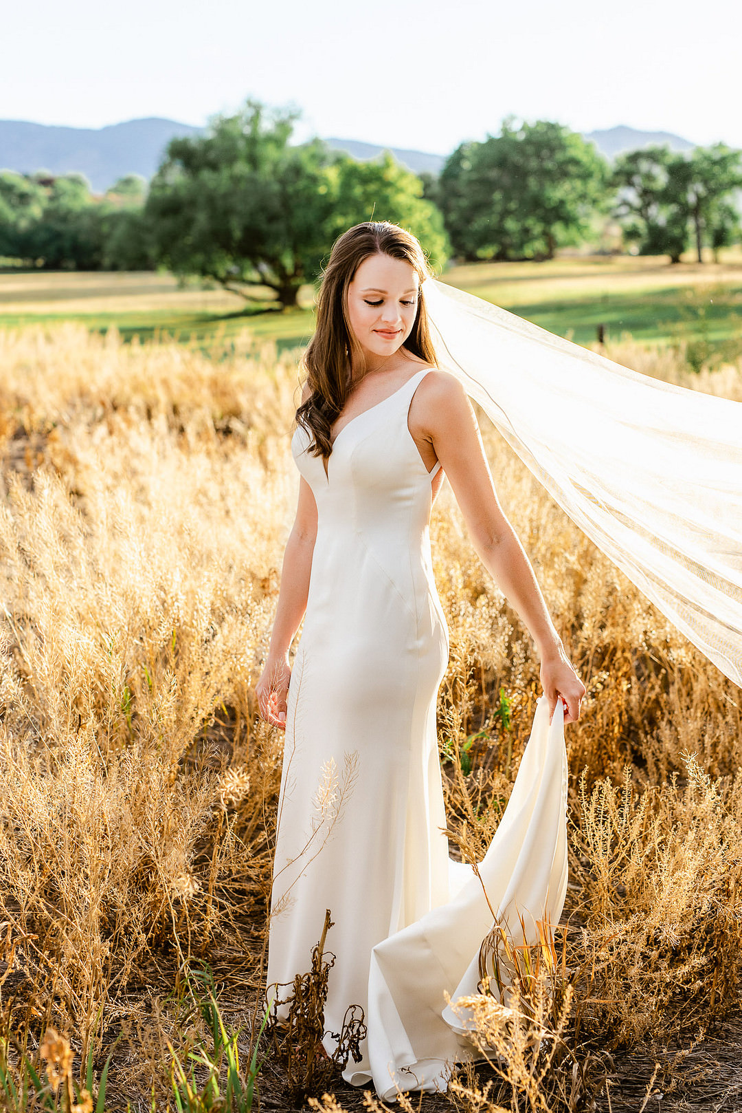 Dress Gown Bride Bridal Straps Veil Fitted Boulder Elopement Josie V Photography