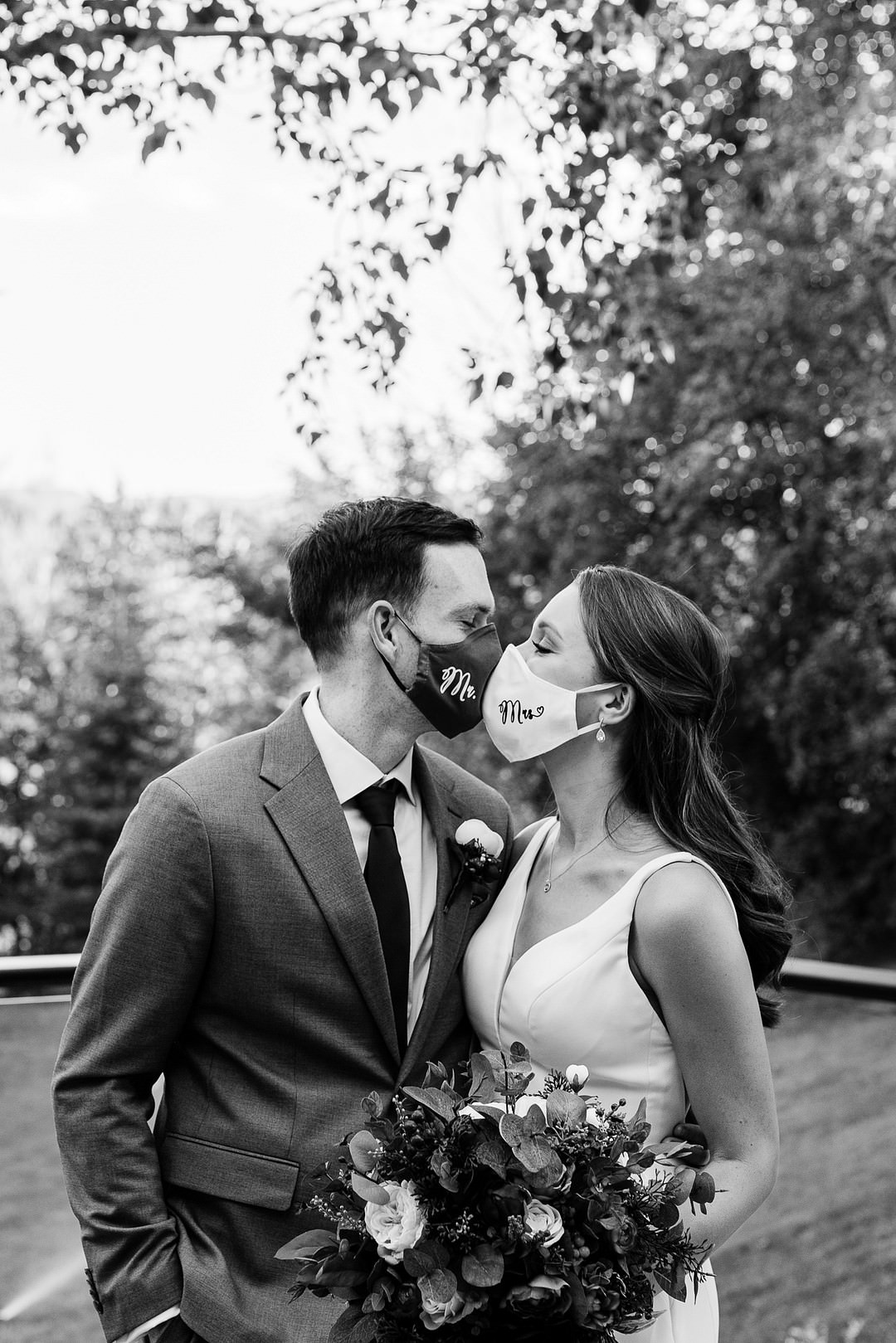 Bride Groom Face Masks Boulder Elopement Josie V Photography