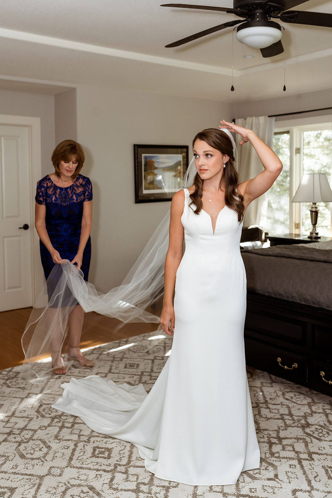 Dress Gown Bride Bridal Straps Veil Fitted Boulder Elopement Josie V Photography