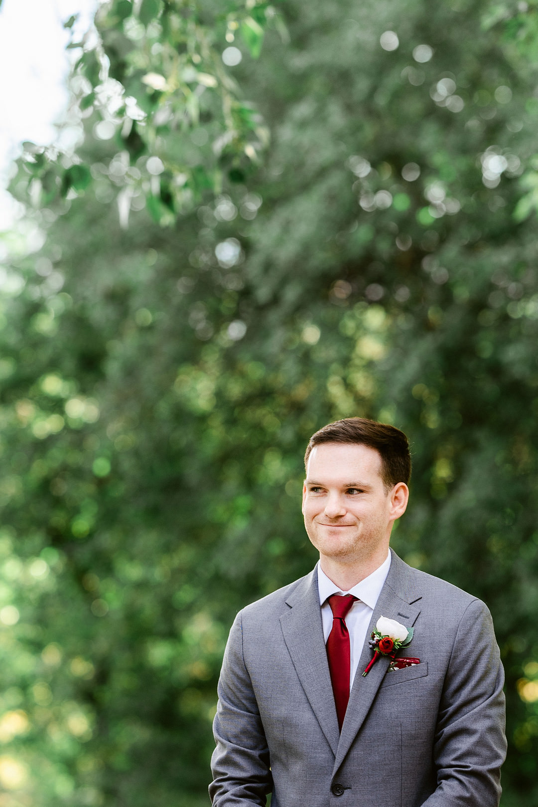 Groom Grey Suit Red Tie Boulder Elopement Josie V Photography