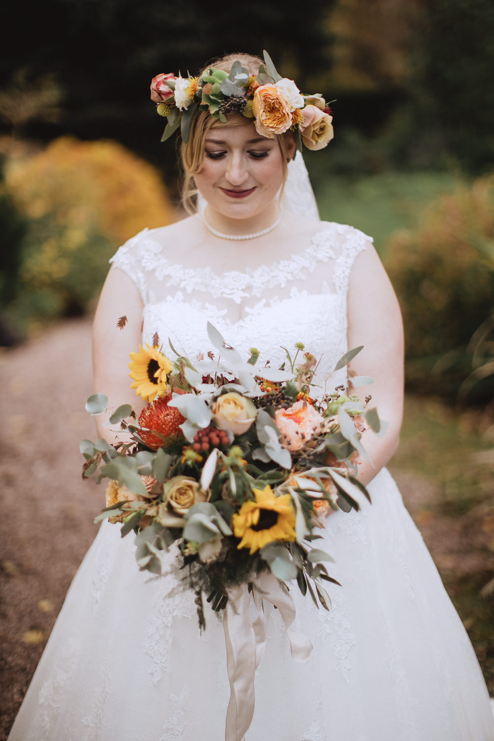 Bouquet Flowers Bride Bridal Sunflower Chateau Rhianfa Wedding Fox&BearPhotography