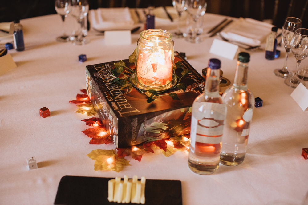 Centrepiece Decor Board Games Candles Lights Chateau Rhianfa Wedding Fox&BearPhotography